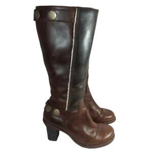 TIMBERLAND! LUXE CHOCOLATE BROWN GENUINE LEATHER & FAUX SHEARLING BOOTS! SZ 7M